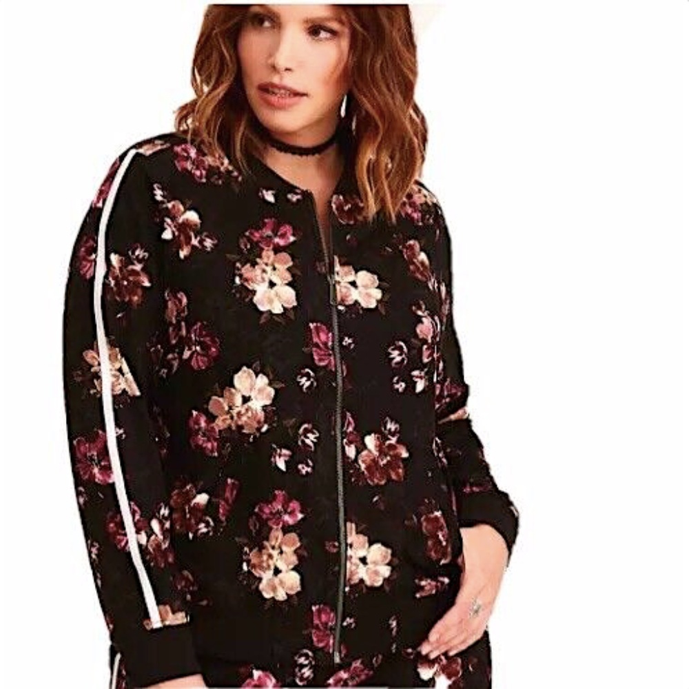 TORRID Floral Zip Front Bomber Track Jacket